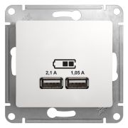GLOSSA USB РОЗЕТКА A+A, 5В/2,1 А, 2х5В/1,05 А, механизм, БЕЛЫЙ